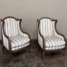 Pair Antique French Louis XVI Walnut Upholstered Bergeres ~ Armchairs