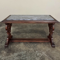 Antique French Renaissance Fruitwood Granite Top Coffee Table