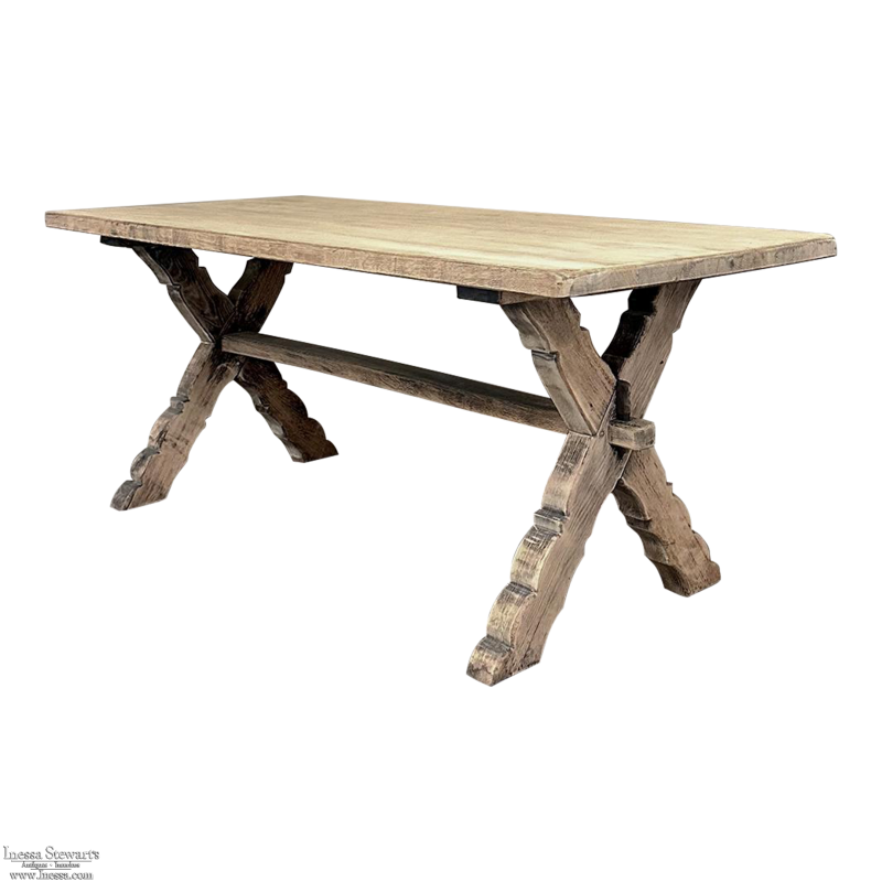 Rustic Antique Stripped Oak Trestle Table ~ Dining Table