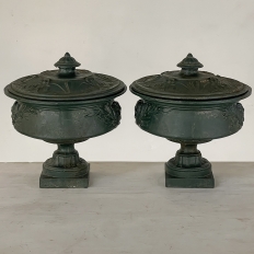 Pair 19th Century French Napoleon III Period Iron Garden Urns