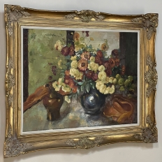 Antique Framed Still Life Signed Oil Painting on Canvas