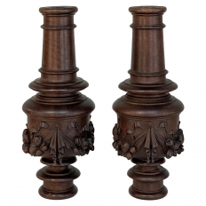 Pair 19th Century French Neoclassical Hand-Carved Walnut Pediments ~ Columns
