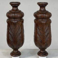 Pair 19th Century French Neoclassical Hand-Carved Walnut Pediments ~ Columns