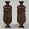 Pair 19th Century French Neoclassical Hand-Carved Walnut Pediments ~ Columns