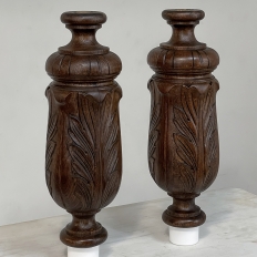 Pair 19th Century French Neoclassical Hand-Carved Walnut Pediments ~ Columns