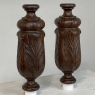 Pair 19th Century French Neoclassical Hand-Carved Walnut Pediments ~ Columns
