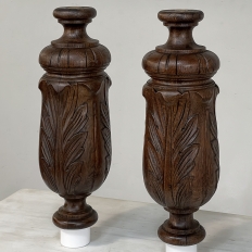 Pair 19th Century French Neoclassical Hand-Carved Walnut Pediments ~ Columns