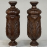 Pair 19th Century French Neoclassical Hand-Carved Walnut Pediments ~ Columns