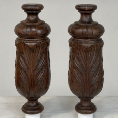 Pair 19th Century French Neoclassical Hand-Carved Walnut Pediments ~ Columns