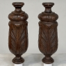 Pair 19th Century French Neoclassical Hand-Carved Walnut Pediments ~ Columns