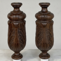Pair 19th Century French Neoclassical Hand-Carved Walnut Pediments ~ Columns