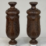 Pair 19th Century French Neoclassical Hand-Carved Walnut Pediments ~ Columns