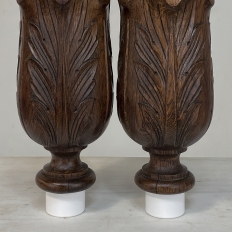Pair 19th Century French Neoclassical Hand-Carved Walnut Pediments ~ Columns