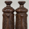 Pair 19th Century French Neoclassical Hand-Carved Walnut Pediments ~ Columns
