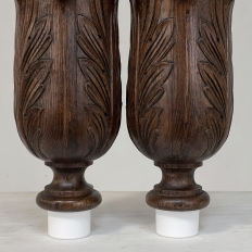 Pair 19th Century French Neoclassical Hand-Carved Walnut Pediments ~ Columns