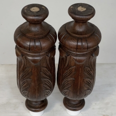 Pair 19th Century French Neoclassical Hand-Carved Walnut Pediments ~ Columns