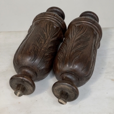 Pair 19th Century French Neoclassical Hand-Carved Walnut Pediments ~ Columns