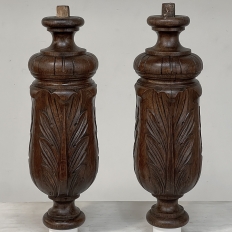 Pair 19th Century French Neoclassical Hand-Carved Walnut Pediments ~ Columns