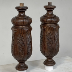 Pair 19th Century French Neoclassical Hand-Carved Walnut Pediments ~ Columns