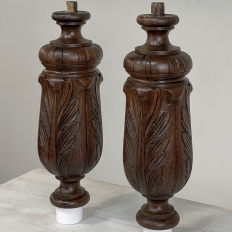 Pair 19th Century French Neoclassical Hand-Carved Walnut Pediments ~ Columns