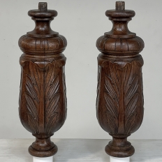 Pair 19th Century French Neoclassical Hand-Carved Walnut Pediments ~ Columns