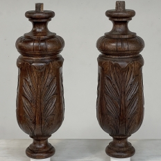 Pair 19th Century French Neoclassical Hand-Carved Walnut Pediments ~ Columns