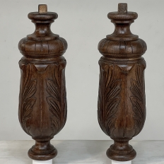 Pair 19th Century French Neoclassical Hand-Carved Walnut Pediments ~ Columns