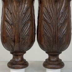 Pair 19th Century French Neoclassical Hand-Carved Walnut Pediments ~ Columns