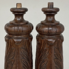 Pair 19th Century French Neoclassical Hand-Carved Walnut Pediments ~ Columns