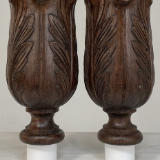 Pair 19th Century French Neoclassical Hand-Carved Walnut Pediments ~ Columns