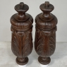 Pair 19th Century French Neoclassical Hand-Carved Walnut Pediments ~ Columns