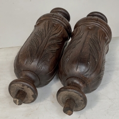 Pair 19th Century French Neoclassical Hand-Carved Walnut Pediments ~ Columns