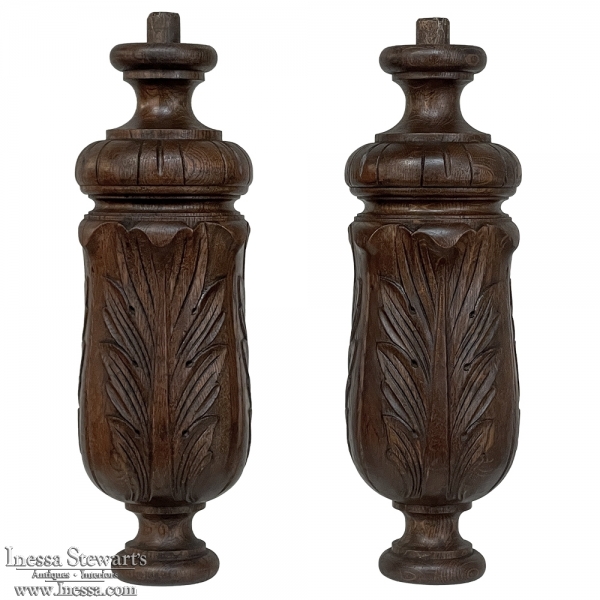 Pair Antique Neoclassical Hand-Carved Oak Pediments