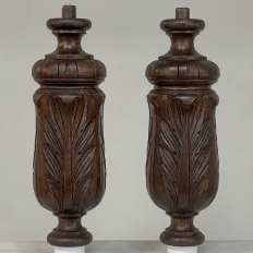 Pair 19th Century French Neoclassical Hand-Carved Walnut Pediments ~ Columns