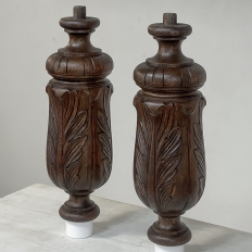 Pair 19th Century French Neoclassical Hand-Carved Walnut Pediments ~ Columns