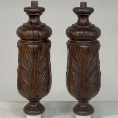 Pair 19th Century French Neoclassical Hand-Carved Walnut Pediments ~ Columns