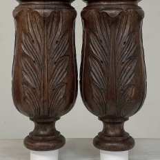Pair 19th Century French Neoclassical Hand-Carved Walnut Pediments ~ Columns