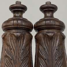 Pair 19th Century French Neoclassical Hand-Carved Walnut Pediments ~ Columns
