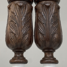 Pair 19th Century French Neoclassical Hand-Carved Walnut Pediments ~ Columns