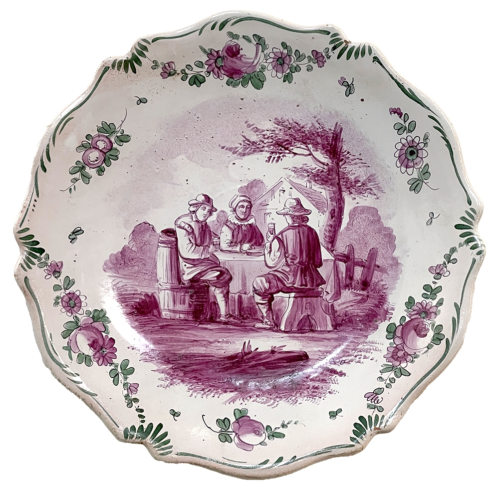 18th Century French Faience Hand-Painted Plate