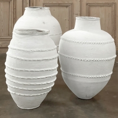 Set of Three 19th Century Painted Greek Earthenware Olive Jars