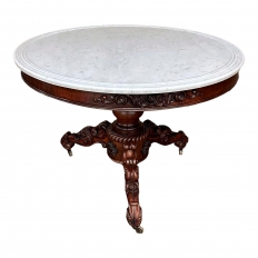 19th Century French Napoleon III Period Walnut Center Table with Original Carrara Marble