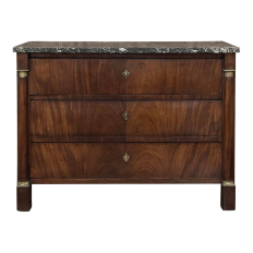 19th Century French 2nd Empire Mahogany Marble Top Commode