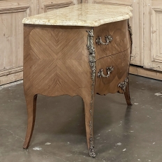 Antique French Louis XV Marquetry Marble Top Commode