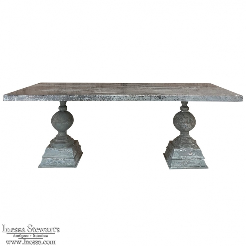Neoclassical Indoor-Outdoor Zinc Plated Double Pedestal Dining Table