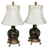 Pair Napoleon III Period Glazed Faience Table Lamps with Bronze Bases