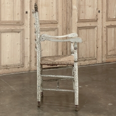 Antique Rustic Dutch Painted Rush Seat Armchair