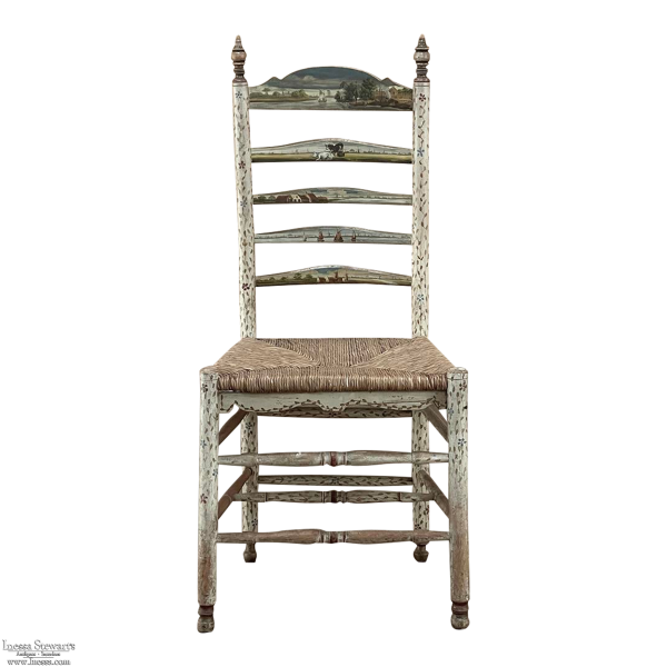 Antique Rustic Dutch Painted Rush Seat Chair