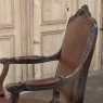 Pair Antique Country French Louis XV Walnut Armchairs with Leather