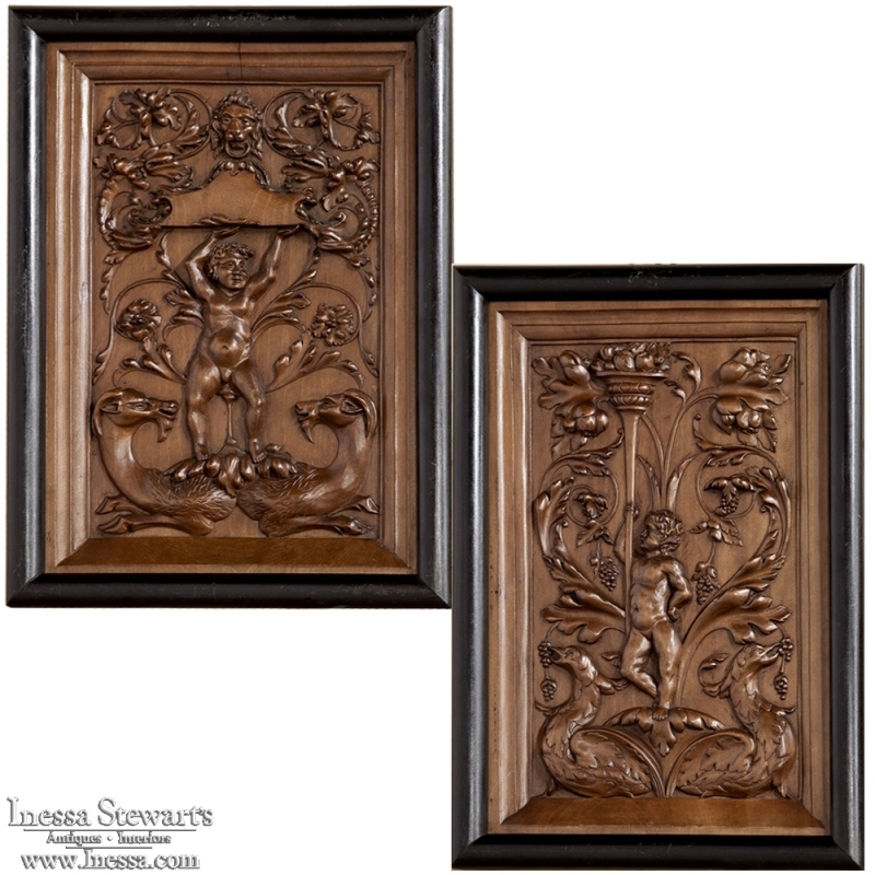 Pair Italian Carved Wood Panels